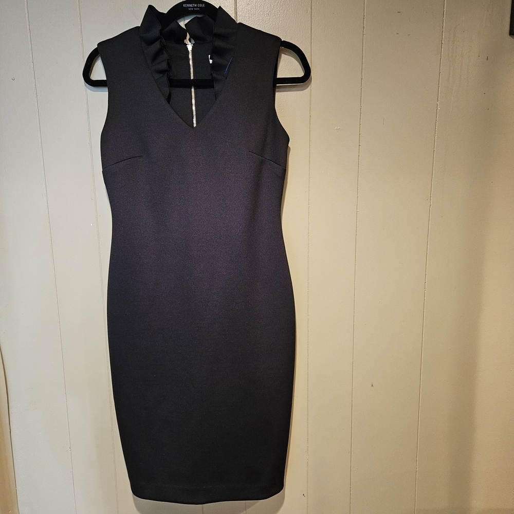 Calvin Klein Black Sleeveless Dress, Women's Size 4, Ruffle Neck, New W/O Tags